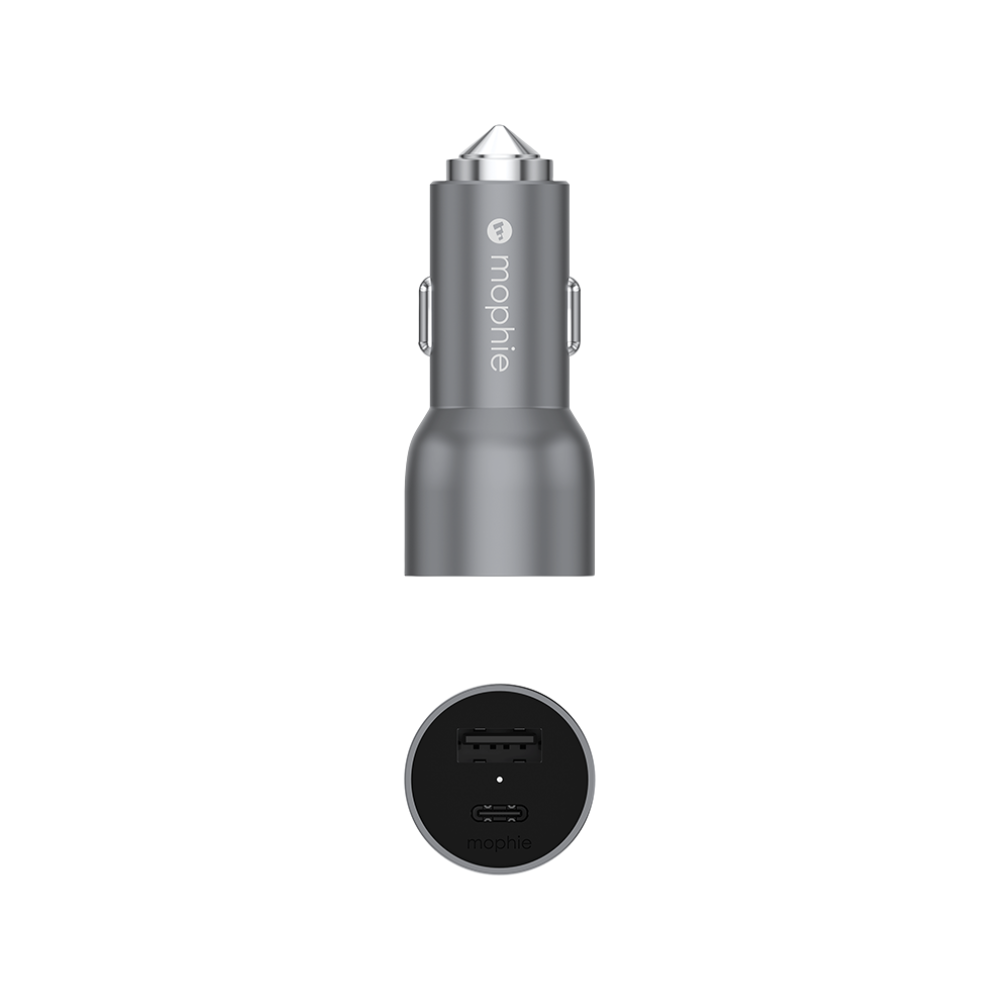 Mophie-ACC-Car Charger-USB C & USB A-37W-space gray