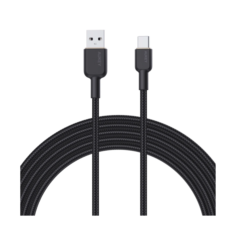Aukey 1.8m Nylon Braided USB-A to USB-C Cable - Black