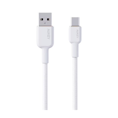 Aukey 1m Nylon Braided USB-A to USB-C Cable - White