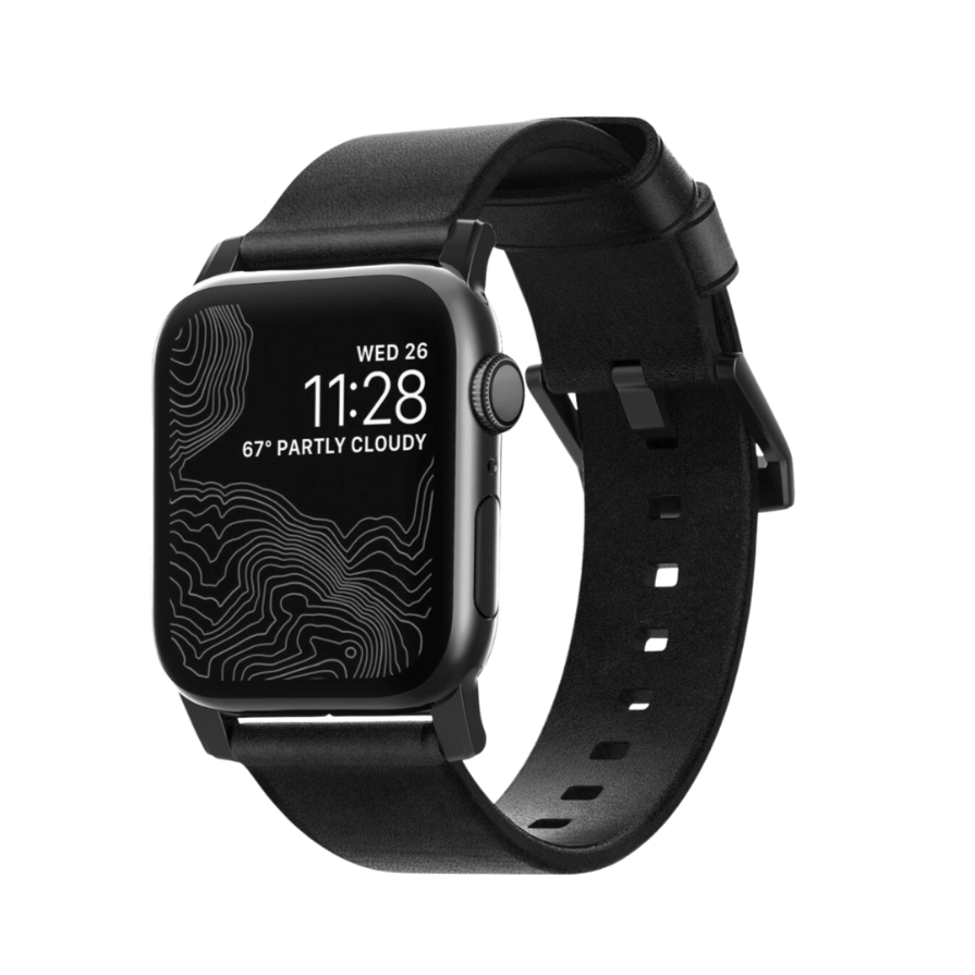 Nomad Modern Leather Strap for Apple Watch 45/44/42mm (Series SE/7/6/5/4/3/2) - Rustic Black Strap + Black Hardware