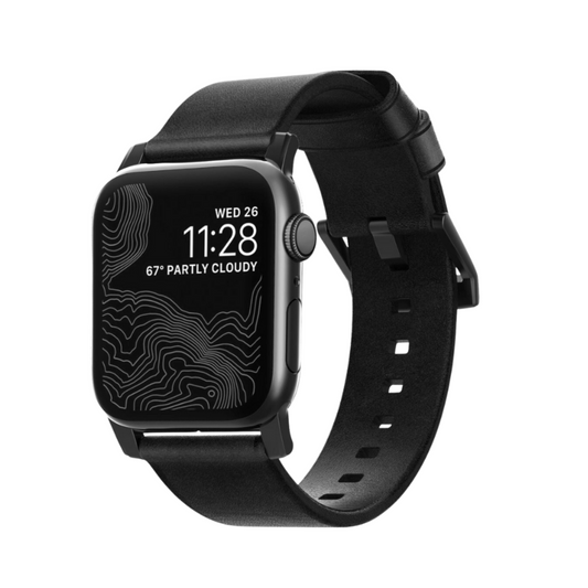 Nomad Modern Leather Strap for Apple Watch 45/44/42mm (Series SE/7/6/5/4/3/2) - Rustic Black Strap + Black Hardware