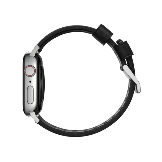 Nomad Moderm Active Leather Strap for Apple Watch 45/44/42mm (Series SE/7/6/5/4/3/2) - Black Active Leather + Silver Hardware