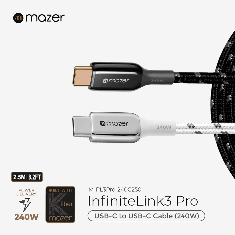 Mazer InfiniteLINK 3 Pro 240W/2.5M USB-C Cable-Black