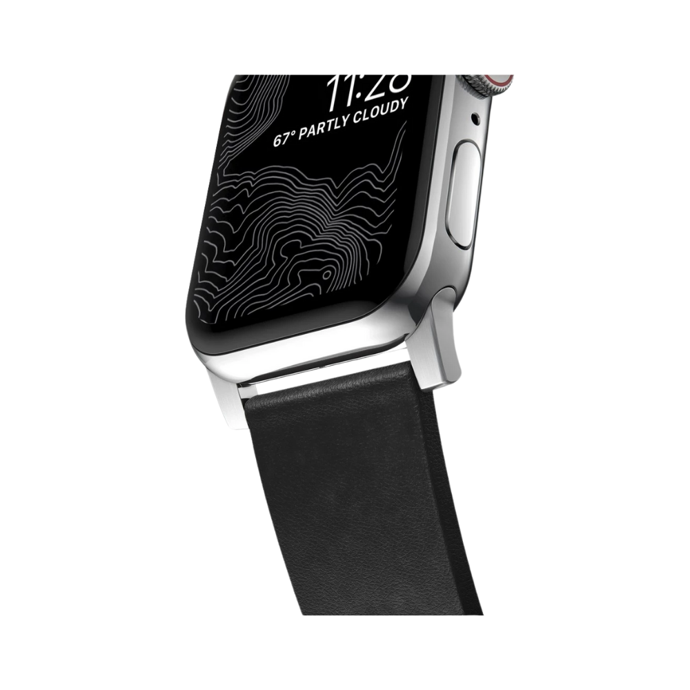 Nomad Moderm Active Leather Strap for Apple Watch 45/44/42mm (Series SE/7/6/5/4/3/2) - Black Active Leather + Silver Hardware
