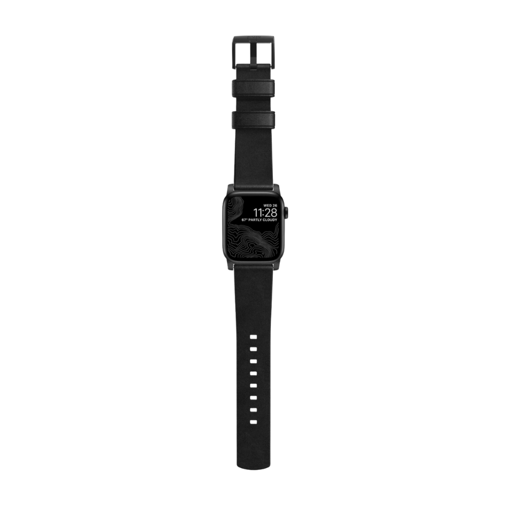 Nomad Modern Leather Strap for Apple Watch 45/44/42mm (Series SE/7/6/5/4/3/2) - Rustic Black Strap + Black Hardware