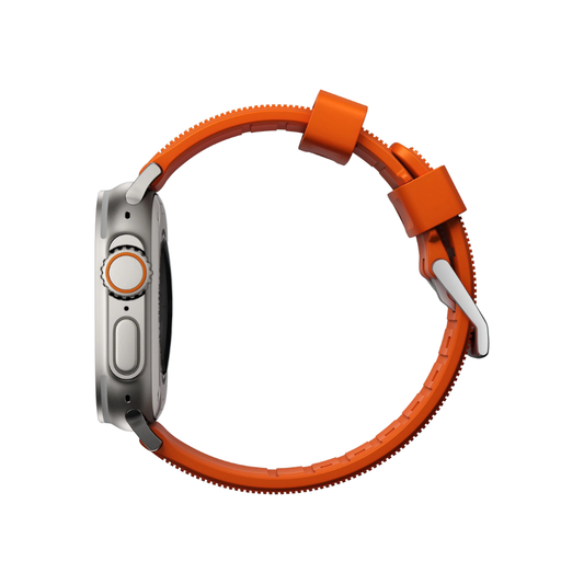 Nomad Apple Watch 49/45/44/42mm (Series SE/Ultra/9/8/7/6/5/4/3/2) Rugged Strap | Ultra Orange Strap + Black Hardware