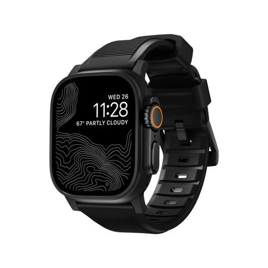 Nomad Rugged Strap for Apple Watch 45/44/42mm (Series SE/7/6/5/4/3/2) - Black Strap + Black Hardware