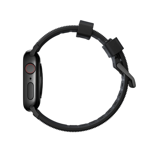 Nomad Rugged Strap for Apple Watch 45/44/42mm (Series SE/7/6/5/4/3/2) - Black Strap + Black Hardware