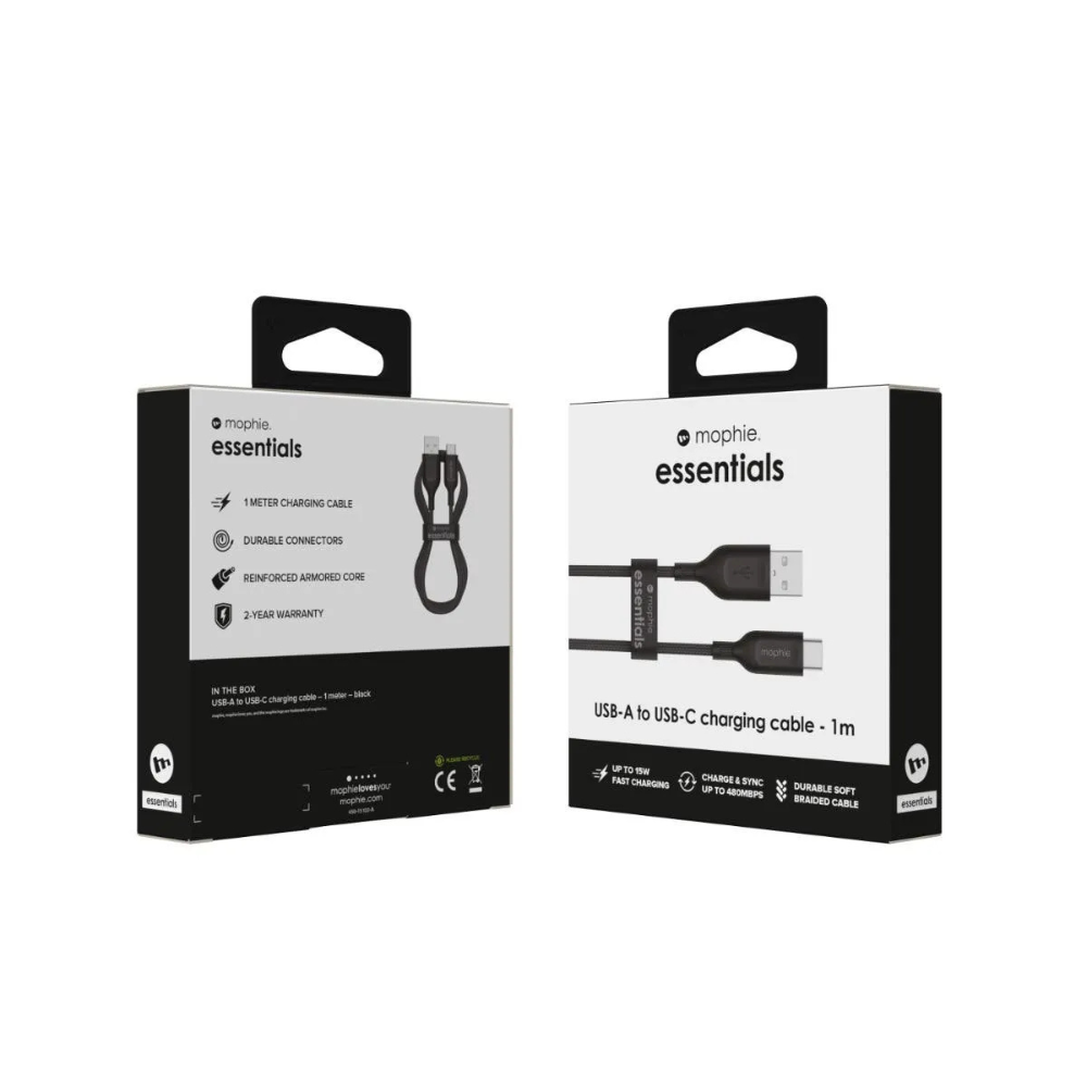 Mophie Cable Essential USBC USBA 2M Braided FG Black APAC
