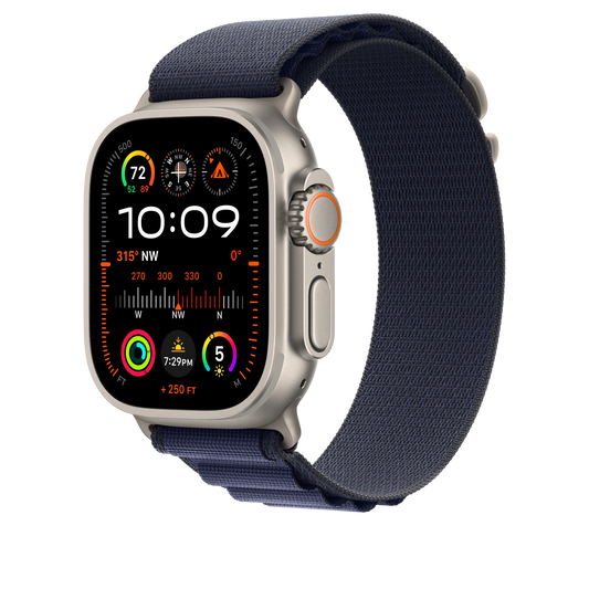 49mm Navy Alpine Loop - Medium - Natural Titanium Finish