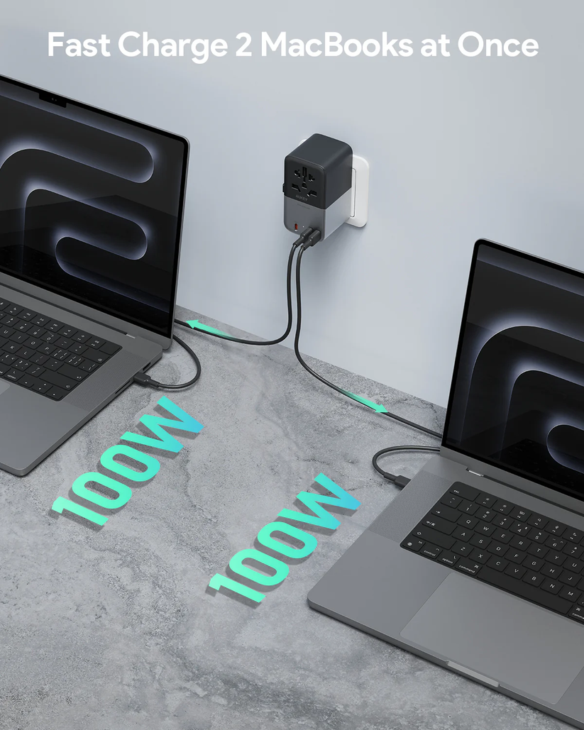 Aukey PA-TA09A 100W Travel Mate GaN Universal Adapter With USB ports - Grey
