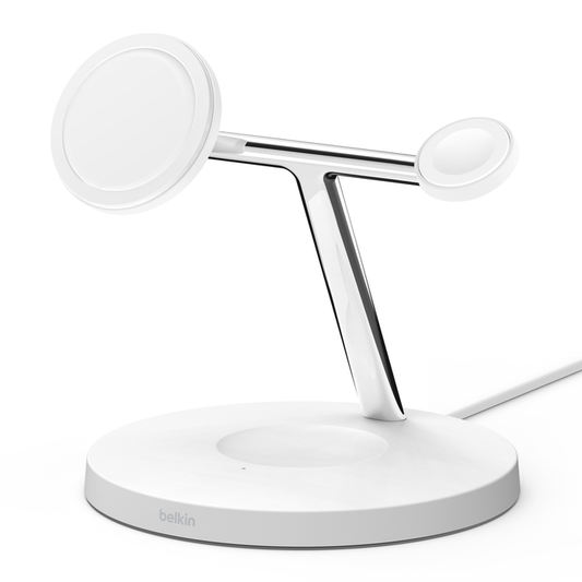 Belkin BOOST CHARGE PRO 3-in-1 Wireless Charging Stand with MagSafe (White)