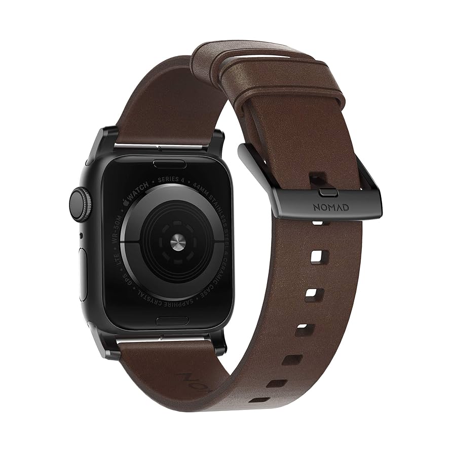 Nomad Modern Leather Strap for Apple Watch 45/44/42mm (Series SE/7/6/5/4/3/2) - Rustic Brown Strap + Black Hardware