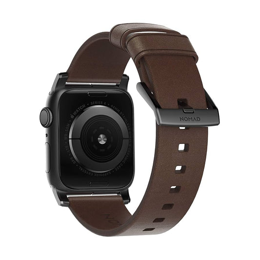 Nomad Modern Leather Strap for Apple Watch 45/44/42mm (Series SE/7/6/5/4/3/2) - Rustic Brown Strap + Black Hardware