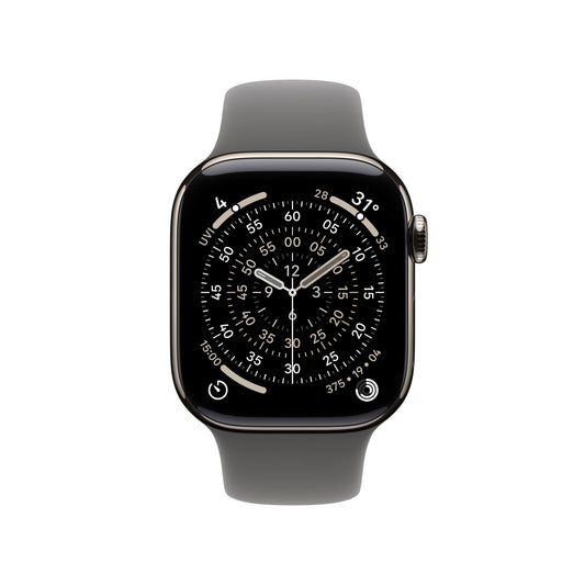 Apple Watch Series 11 GPS + Cellular 42mm Natural Titanium Case with Stone Grey Sport Band - M/L