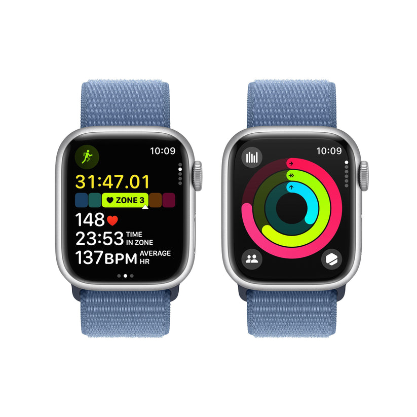 Apple Watch Series 9 GPS + Cellular 41mm Silver Aluminium Case with Winter Blue Sport Loop