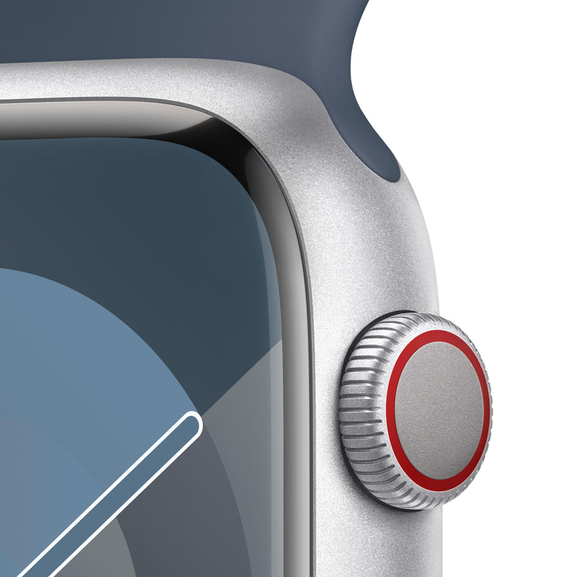 Apple Watch Series 9 GPS + Cellular 45mm Silver Aluminium Case with Storm Blue Sport Band - M/L