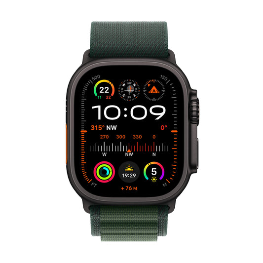 2024 Apple Watch Ultra 2 GPS + Cellular 49mm Black Titanium Case with Dark Green Alpine Loop - M