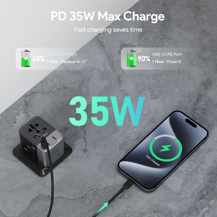 Aukey PA-TA07A 35W Travel Mate Universal Adapter - Gray