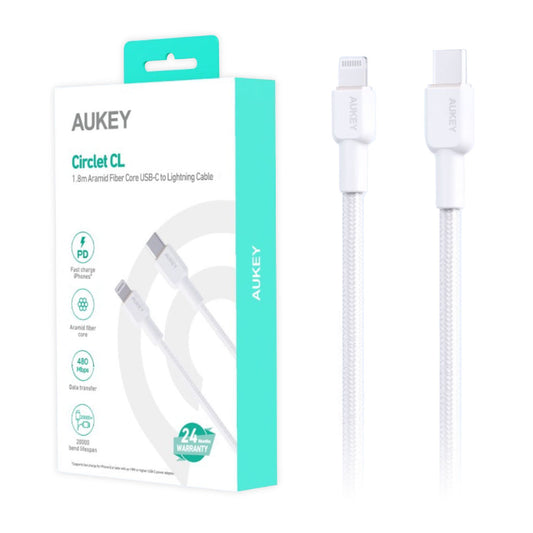 Aukey CB-KCL2 Circlet CL Aramid Fiber Core USB-C to Lighting Cable Type C PD Cable - White
