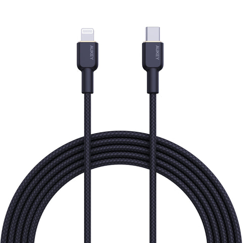 Aukey 1m Armid Fiber Core USB-C toLightnning Cable - Black