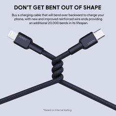 Aukey 1m Armid Fiber Core USB-C toLightnning Cable - Black