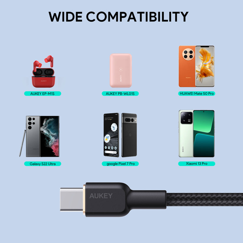 Aukey 1m Nylon Braided USB-A to USB-C Cable - White