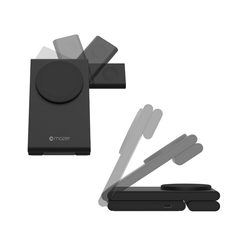 Mazer MagSafe, Qi&Apple Watch Foldable 3in1 Wireless Charging Stand-Black