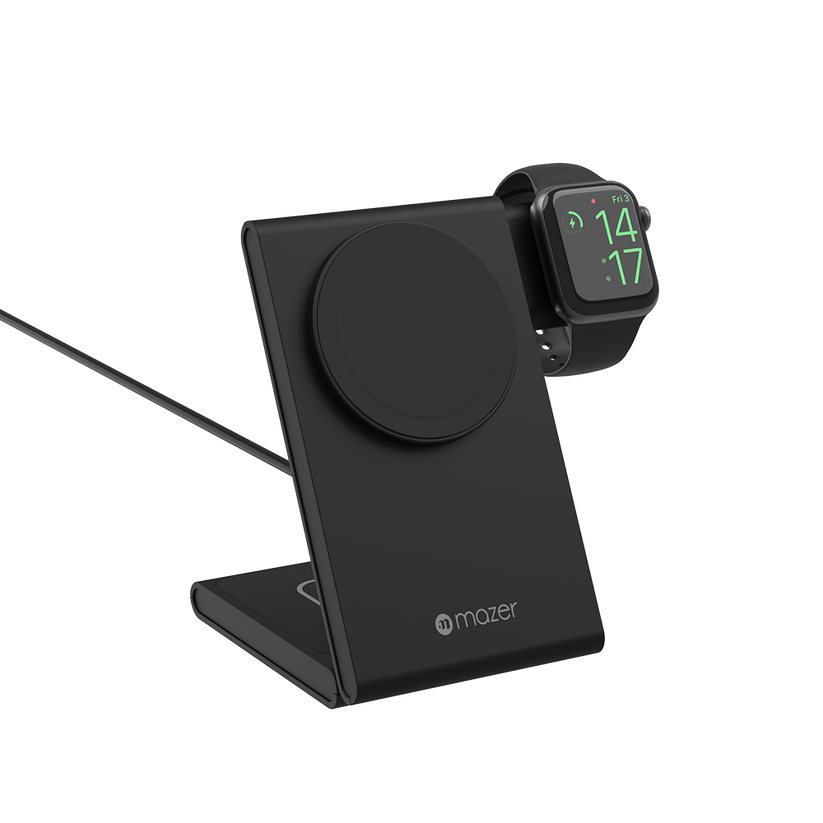 Mazer MagSafe, Qi&Apple Watch Foldable 3in1 Wireless Charging Stand-Black