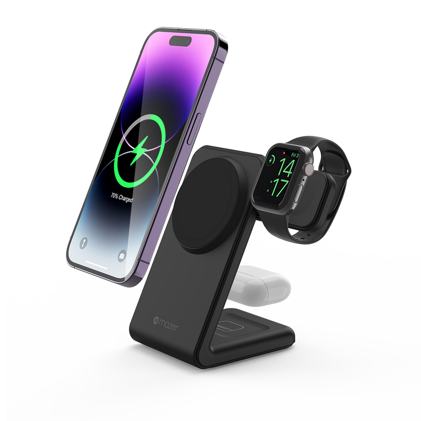 Mazer 3in1 MagSafe, Qi&Apple Watch Wireless Charging Stand-Black