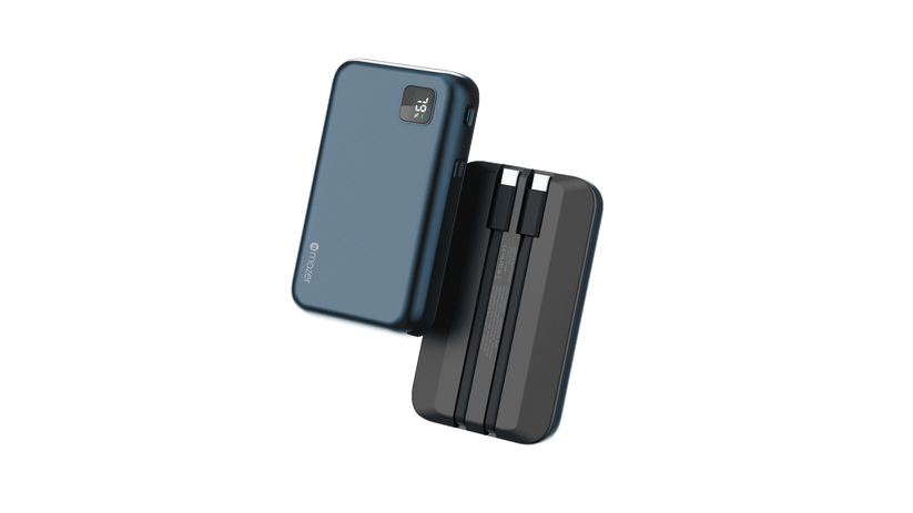 Mazer PowerCharge LINK 1020 Built-in Dual USB-C Cable Charge IN&OUT 10000mAh/PD20W/USB-A/USB-C Power Banks-Navy