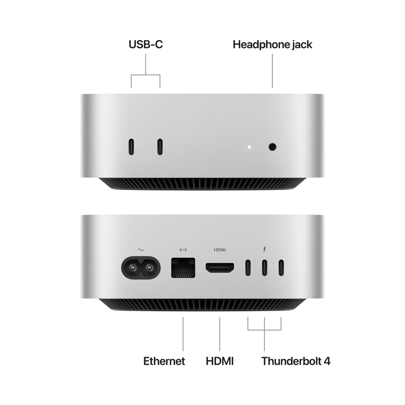 Mac mini: Apple M4 chip with 10-core CPU and 10-core GPU, 256GB SSD - Silver