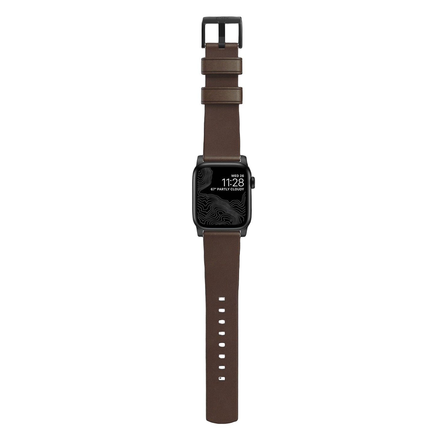 Nomad Modern Leather Strap for Apple Watch 45/44/42mm (Series SE/7/6/5/4/3/2) - Rustic Brown Strap + Black Hardware