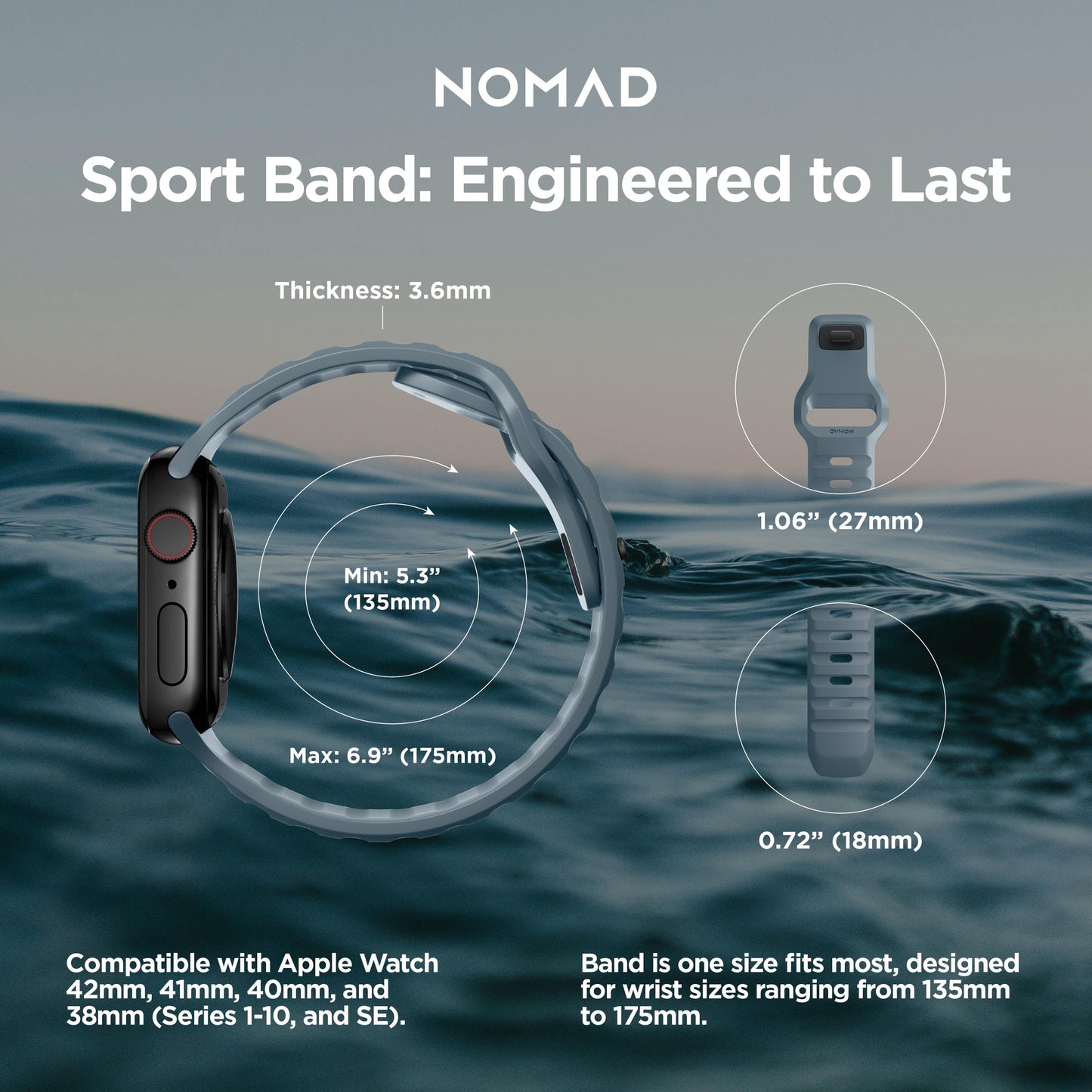 Nomad Sport Strap (Version 2) - Apple Watch 41/40/38mm (Series SE/7/6/5/4/3/2) | Lunar Gray