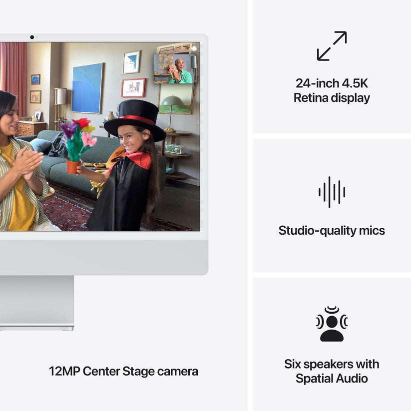 24-inch iMac with Retina 4.5K display: Apple M4 chip with 8-core CPU and 8‑core GPU, 256GB SSD - Silver