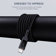 Aukey 1m Nylon Braided USB-C to USB-C Cable with LCD Display- Black