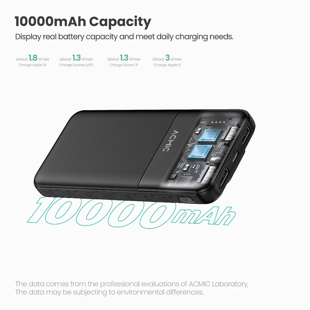 ACMIC 10000mAh powerbank with build-in Type C and Lightning Cable - Black (AP10-06 (W1052C)