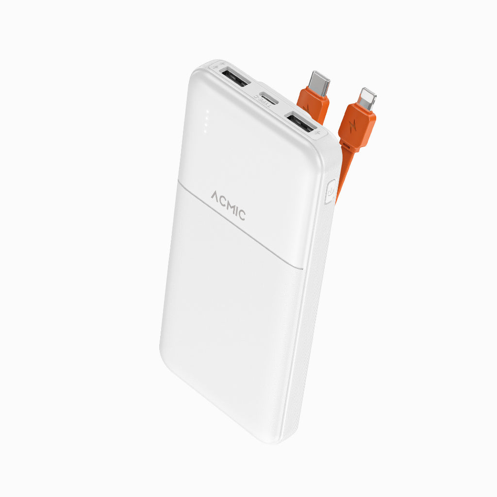 ACMIC 10000mAh powerbank with build-in Type C and Lightning Cable - White (AP10-06 (W1052C)