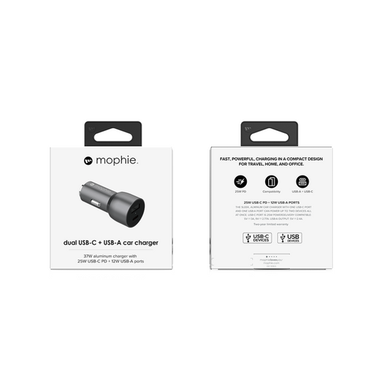 Mophie-ACC-Car Charger-USB C & USB A-37W-space gray