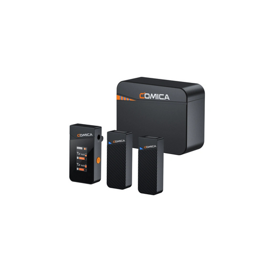 2TX to 1RX COMICA 2.4G Dual- channel Mini Wireless Microphone With Charging Case (CMC-VIMOC3)