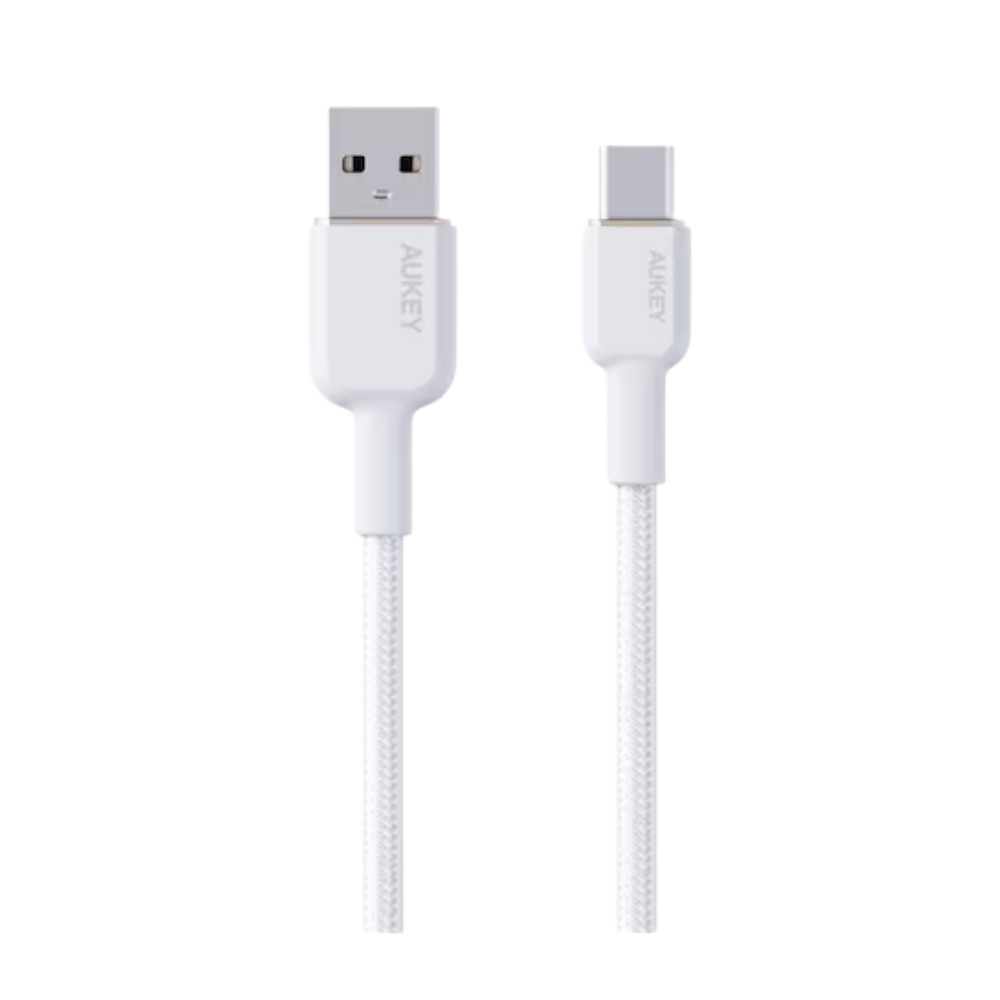 Aukey 1m Nylon Braided USB-A to USB-C Cable - White