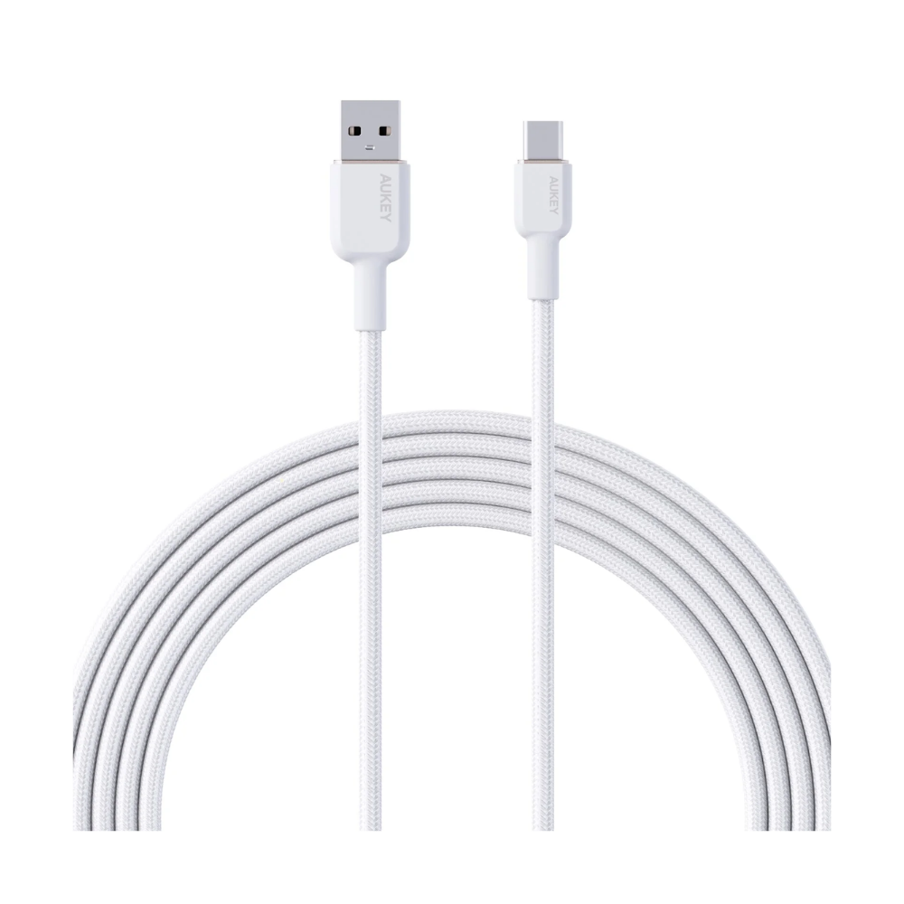 Aukey 1m Nylon Braided USB-A to USB-C Cable - White