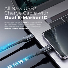 Mazer InfiniteLINK 3 Pro 240W/1.25M USB-C Cable-Black