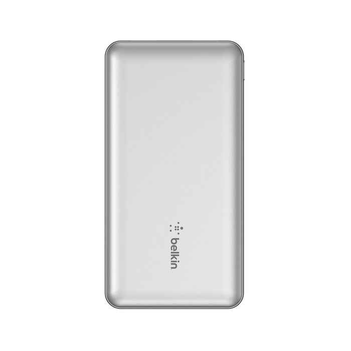 Belkin BOOST CHARGE 3-Port Power Bank 10K + USB-A to USB-C Cable, Silver