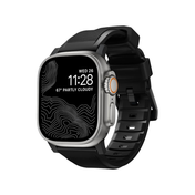 Nomad Rugged Strap for Apple Watch 45/44/42mm (Series SE/7/6/5/4/3/2) - Black Strap + Silver Hardware