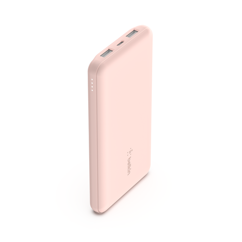 Belkin BOOST CHARGE 3-Port Power Bank 10K + USB-A to USB-C Cable, Rose Gold