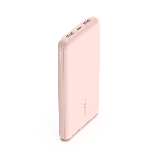Belkin BOOST CHARGE 3-Port Power Bank 10K + USB-A to USB-C Cable, Rose Gold