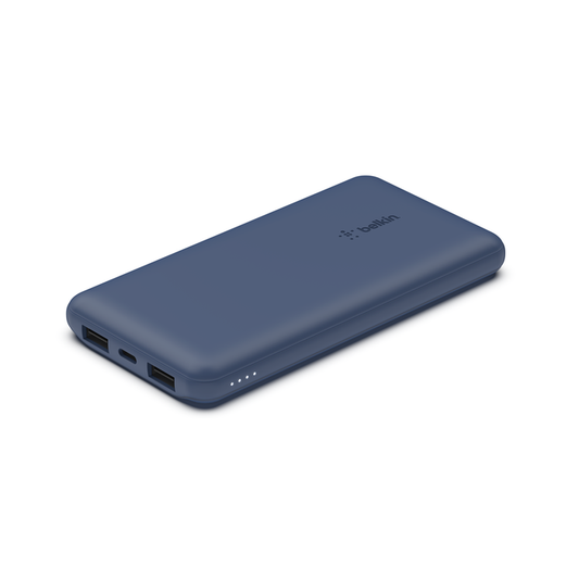 Belkin BOOST CHARGE 3-Port Power Bank 10K + USB-A to USB-C Cable, Blue