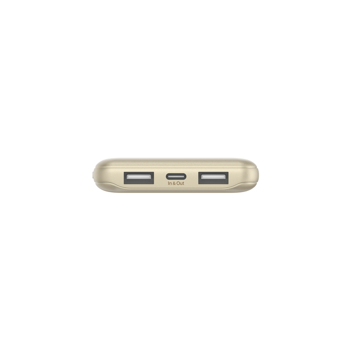 Belkin BOOST CHARGE 3-Port Power Bank 10K + USB-A to USB-C Cable, Gold