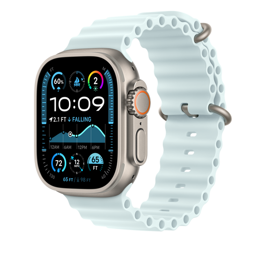 49mm Ice Blue Ocean Band Extension - Natural Titanium Finish